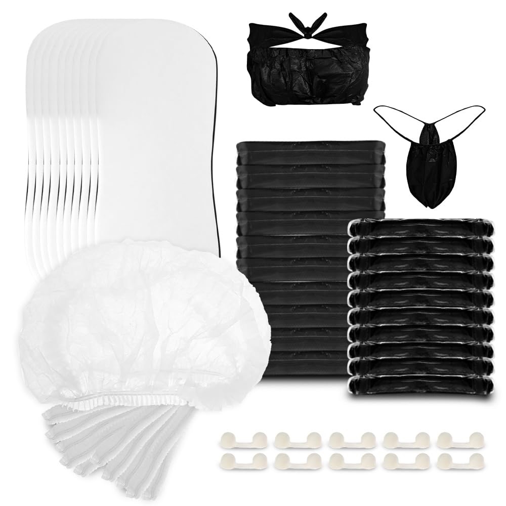 Spray Tan Essentials: 10 Each Hair Nets, Nose Plugs, Feet Pads & Undergarments
